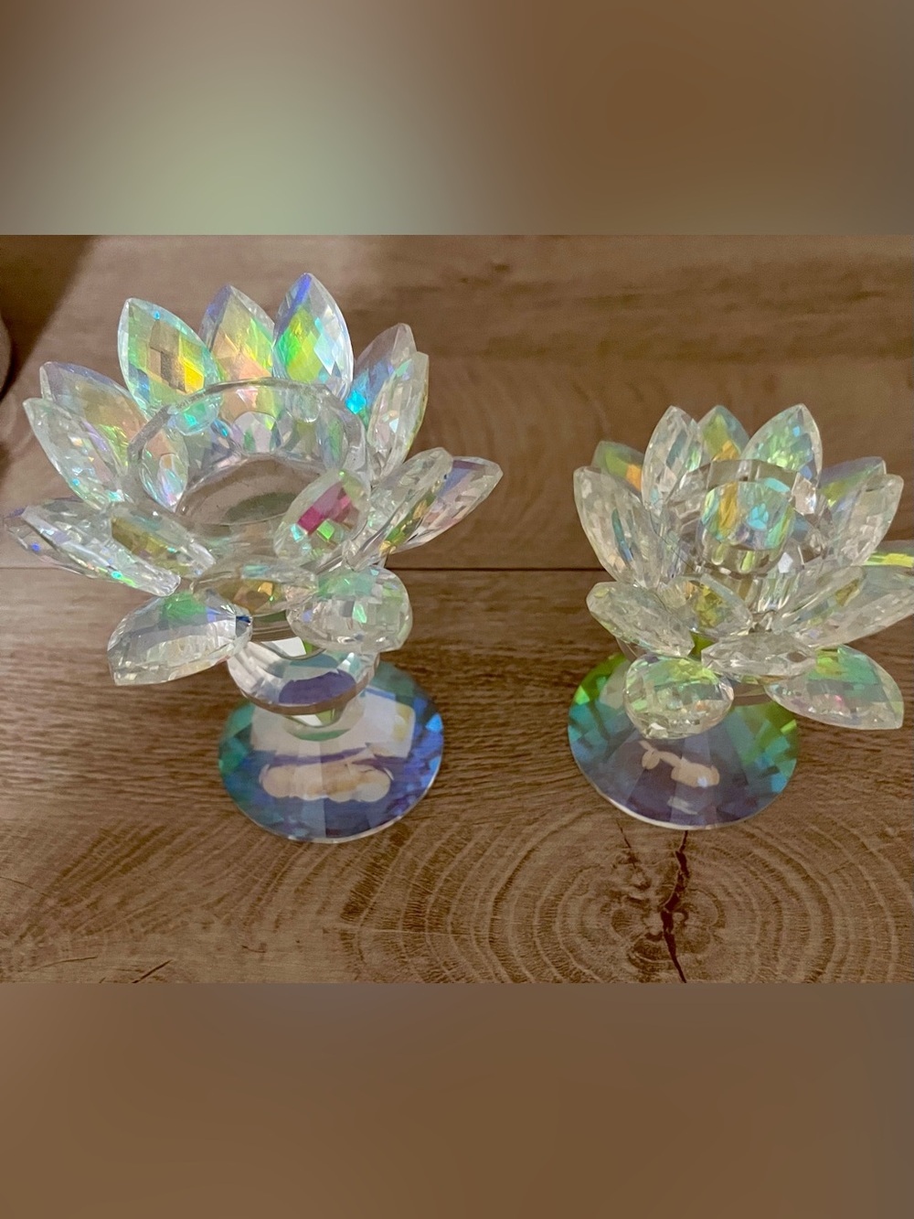 Iridescent 2  Crystal Lotus Tealight Holders - Clear Perfect For Candles